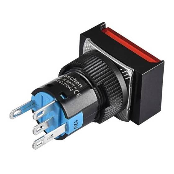 Kırmızı LA128A 220V 8 Pin 16mm Kendinden Kilitli Basma Düğmesi Anahtarı - 4