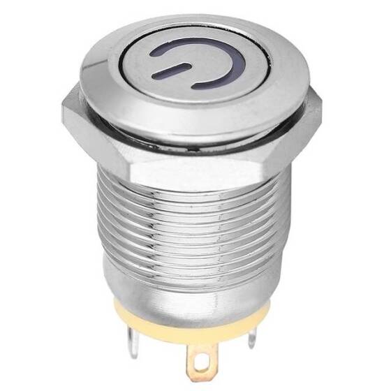 Kısa Düz Kafa 12mm 220V Su Geçirmez Anlık Kendinden Sıfırlamalı Metal Push Buton Sarı Ledli - 5