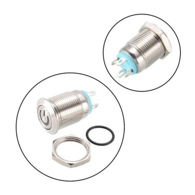 Kısa Düz Kafa 12mm 3-6V Su Geçirmez Anlık Kendinden Sıfırlamalı Metal Push Buton Mavi Ledli - 2