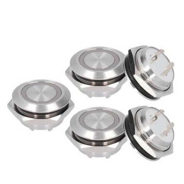 Kısa Düz Kafa 12mm 6-24V Su Geçirmez Anlık Kendinden Sıfırlamalı Metal Push Buton Kırmızı Ledli - 5