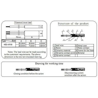 KSD9700/BK05 - BB1D 10A 250V Metal Termostat - 40 Derece Normalde Kapalı - 3
