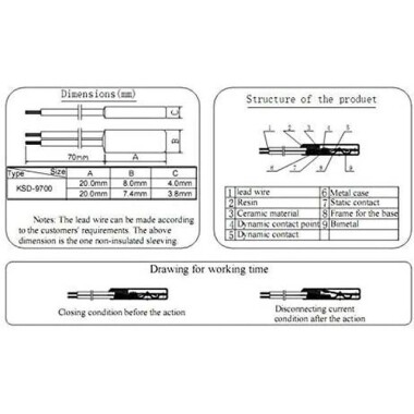 KSD9700/BK05 - BB1D 5A 250V Plastik Termostat - 100 Derece Normalde Açık - 2