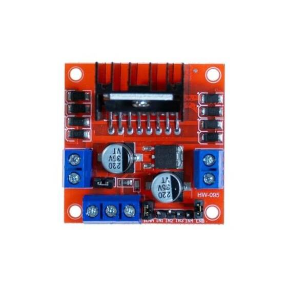 L298N Voltaj Regulatörlü Çift Motor Sürücü Kartı(Kırmızı PCB) - 8