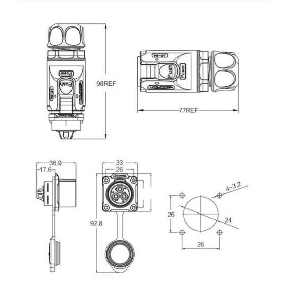 LP-24-J12SX-03-401 12 Pin Su Geçirmez Konnektör - Dişi - 2