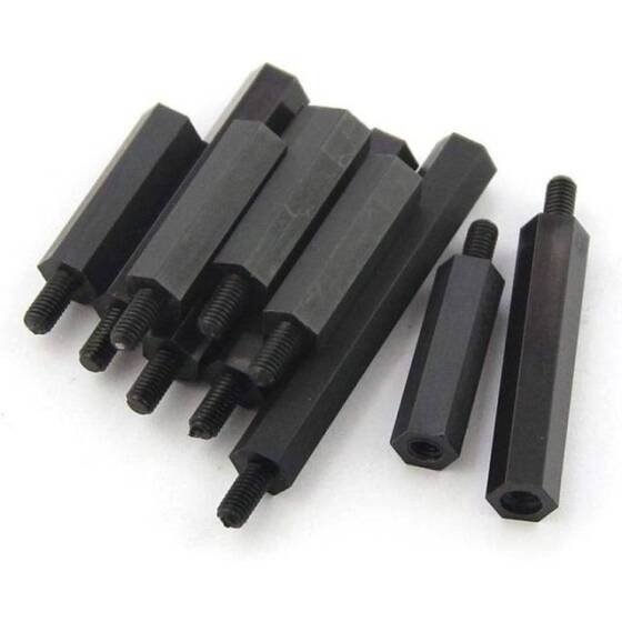 M2-5x25+6mm Siyah Altıgen Naylon Sütun Tek Kafa - 4