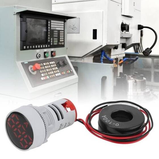 Mavi 0-100A 22mm AD16-22DSA Yuvarlak Kapaklı Trafolu LED Ampermetre - 4