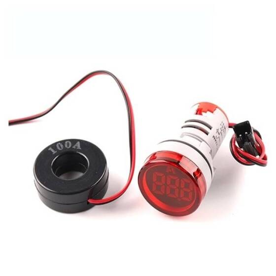 Mavi 0-100A 22mm AD16-22FSA Kare Kapaklı Trafolu LED Ampermetre - 2