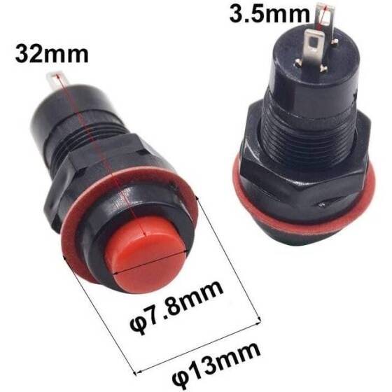 Mavi DS-213 10mm 2 Pin Anlık Otomatik Sıfırlamalı Yuvarlak Düğme Anahtarı - 5