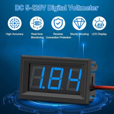 Mavi İki Telli 0-56 İnç DC5V-120V DC Dijital Ekran Voltmetre Araba Bisiklet Motosiklet için - 2