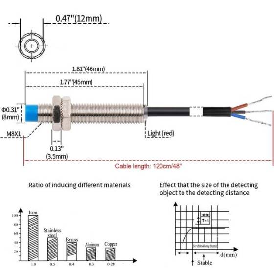 Mavi M8 LJ8A3-2-Z/DX DC6-36V Endüktif Mesafe Sensörü - İki Kablolu Normalde Kapalı - 5