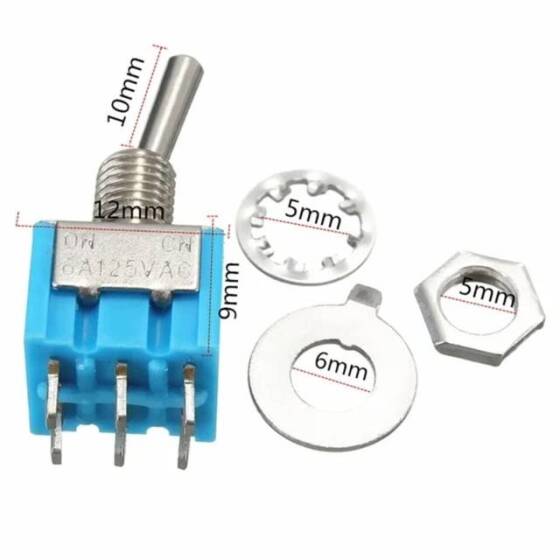 Mini MTS-203 6 Pin DPDT ON-OFF-ON 6A 125VAC Konum Değiştirme Anahtarı - 2