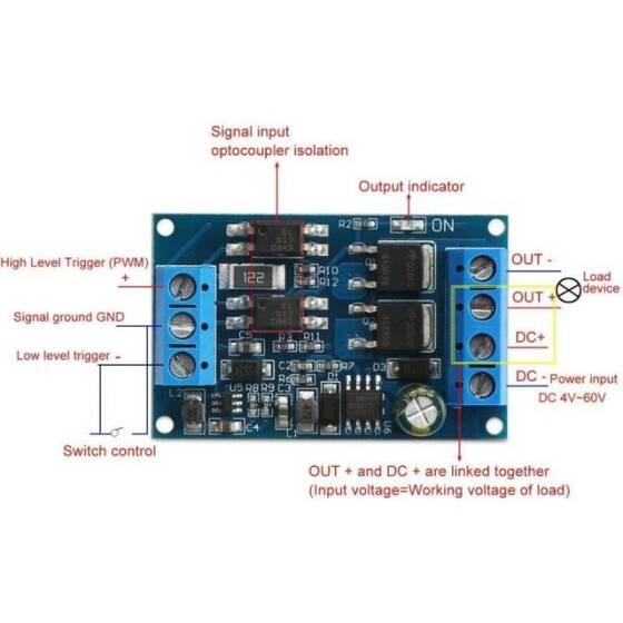 Mosfet PWM Anahtarlama Tetikleme Modülü 600W 4-60V - 3