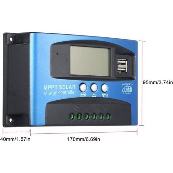 MPPT 100A 12/24V Solar Şarj Regülatörü - Çift USB - LCD Ekran - Otomatik Solar Hücre Şarj Cihazı - Şarjlı Regülatör - 5