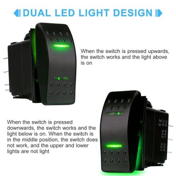 ON-OFF Yeşil Işıklı Anahtar 5 Pin 12V-24V - 2