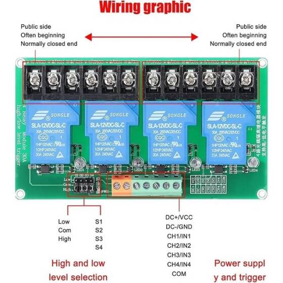 Optocoupler İzolasyonlu 4 Kanallı Röle Modülü 30A 12V Yüksek Ve Düşük Tetikleyiciyi Destekler - 2
