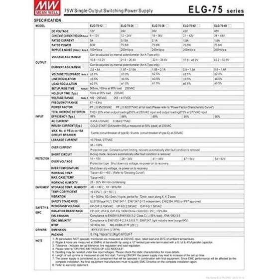 Orijinal Tayvan MEAN WELL ELG-75-36A-3Y Su Geçirmez Güç Kaynağı - 5
