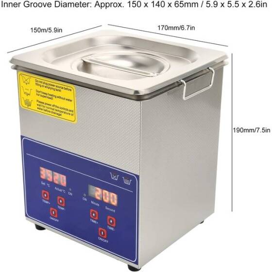 Paslanmaz Çelik Ultrasonik Temizleme Makinesi PS-08A 1.3L 40KHz 60W UK Fişli 220V - 2