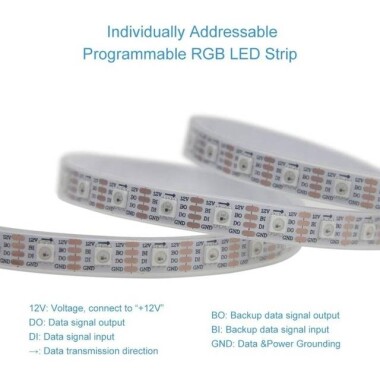 Plastik Kapaklı 12V WS2815 RGB5050 Beyaz SMD LED Şerit 60 LED/Metre Esnek 5 Metrelik Makara IP67 - 4