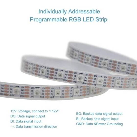 Plastik Kapaklı 12V WS2815 RGB5050 Beyaz SMD LED Şerit 60 LED/Metre Esnek 5 Metrelik Makara IP67 - 4