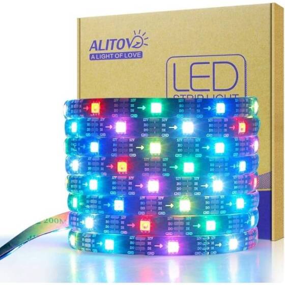 Plastik Kapaklı 12V WS2815 RGB5050 Siyah SMD LED Şerit 60 LED/Metre Esnek 5 Metrelik Makara IP67 - 1