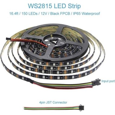 Plastik Kapaklı 12V WS2815 RGB5050 Siyah SMD LED Şerit 60 LED/Metre Esnek 5 Metrelik Makara IP67 - 2