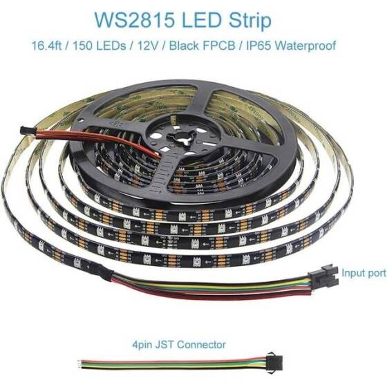 Plastik Kapaklı 12V WS2815 RGB5050 Siyah SMD LED Şerit 60 LED/Metre Esnek 5 Metrelik Makara IP67 - 2