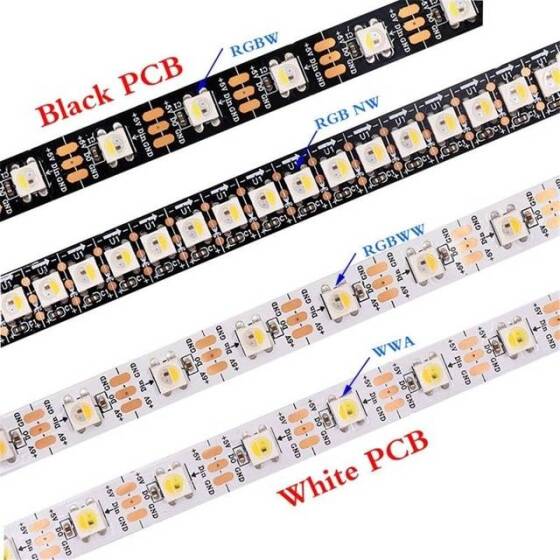 Plastik Kapaklı 5V SK6812 RGBWW 5050 Siyah SMD LED Şerit 60 LED/Metre Esnek 5 Metrelik Makara IP67 - 3