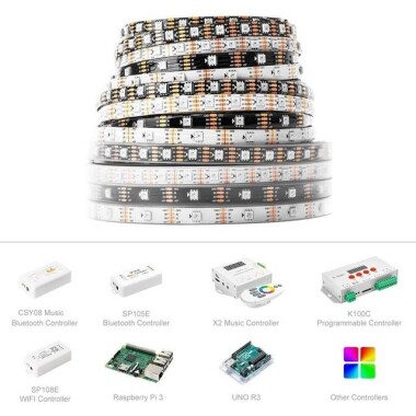 Plastik Kapaklı 5V WS2813B RGB5050 Beyaz Esnek 1M SMD LED Şerit 144 LED/Metre IP67 - 5