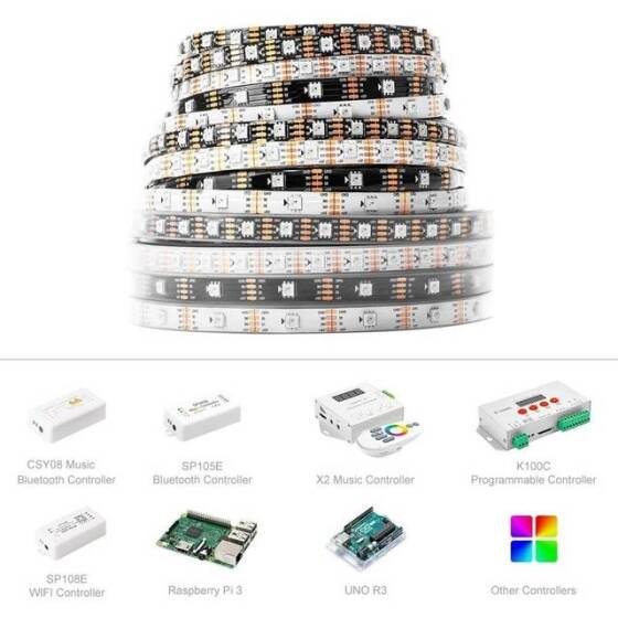 Plastik Kapaklı 5V WS2813B RGB5050 Siyah Esnek 1M SMD LED Şerit 144 LED/Metre IP67 - 5