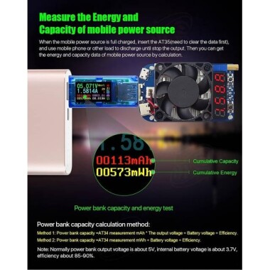 RD AT35 Haneli USB 3-0 Renkli LCD Voltmetre Ampermetre Gerilim Akım Ölçer Multimetre Pil Şarj Güç Bankası USB Test Cihazı - 6