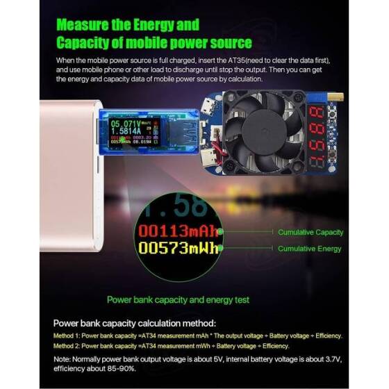 RD AT35 Haneli USB 3-0 Renkli LCD Voltmetre Ampermetre Gerilim Akım Ölçer Multimetre Pil Şarj Güç Bankası USB Test Cihazı - 6