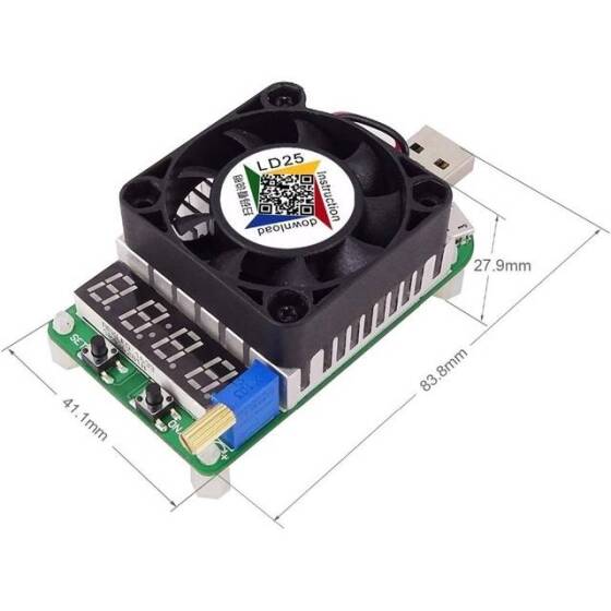 RD LD25 USB Arayüzü Elektronik Yük Direnci Deşarj Akü Testi LED Ekran Fan Ayarlanabilir Akım Gerilimi 4A 25W - 4
