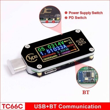 RD TC66C Type-C PD TTrigger USB-C Voltmetre Ampermetre Gerilim 2 Yollu Akım Ölçer Multimetre PD Şarj Cihazı Pil USB Test Cihazı USB + BT İletişim + PD Switch - 2
