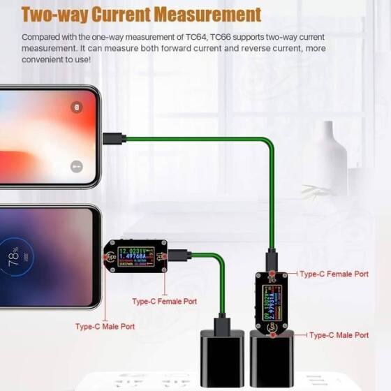 RD TC66C Type-C PD TTrigger USB-C Voltmetre Ampermetre Gerilim 2 Yollu Akım Ölçer Multimetre PD Şarj Cihazı Pil USB Test Cihazı USB + BT İletişim + PD Switch - 5