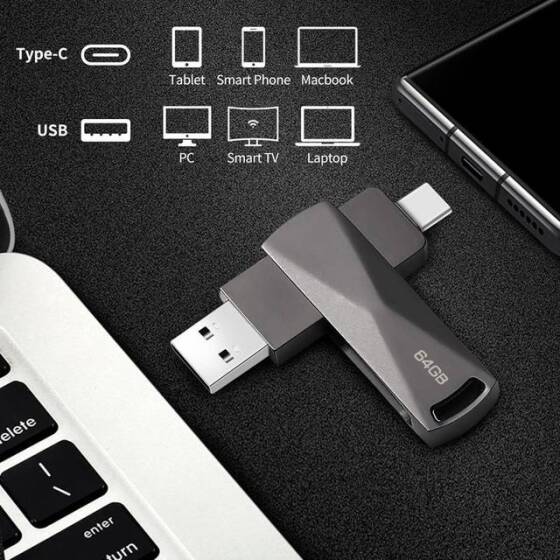 Robot Cube U201 Siyah USB2.0+Type-C U Disk 8GB - 3