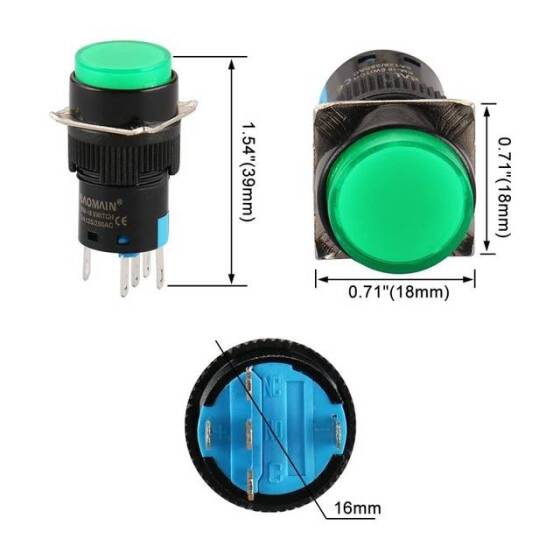 Sarı LA128A 220V 8 Pin 16mm Kendini Sıfırlamalı Yuvarlak Push Buton - 4