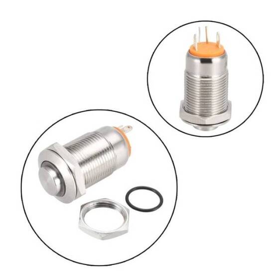 Sarı Ledli Yüksek Kafa 12mm 3-6V Su Geçirmez Kendinden Kilitli Metal Push Buton - 3