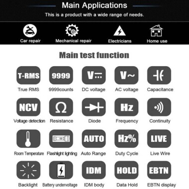 Siyah BSIDE S11 Multimetre 9999 Sayım 3-5 