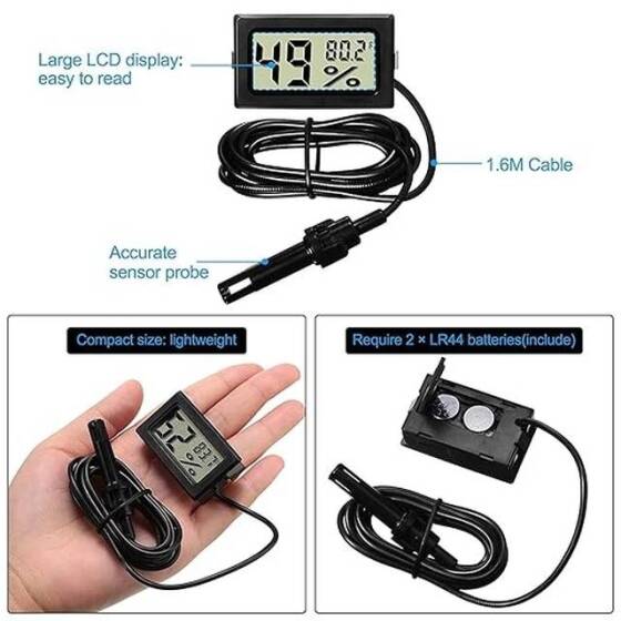 Siyah FY-12 Mini LCD Dijital Termometre Higrometre - Hava Nem Ölçer - Buzdolabı Dondurucu Test Cihazı Sıcaklık Nem Ölçer Pilsiz - 4