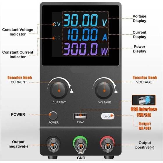 Siyah SPPS-B305D 30V 5A Renkli Ekranlı Çift Düğmeli DC Ayarlı Güç Kaynağı 220V EU Fişli - 3