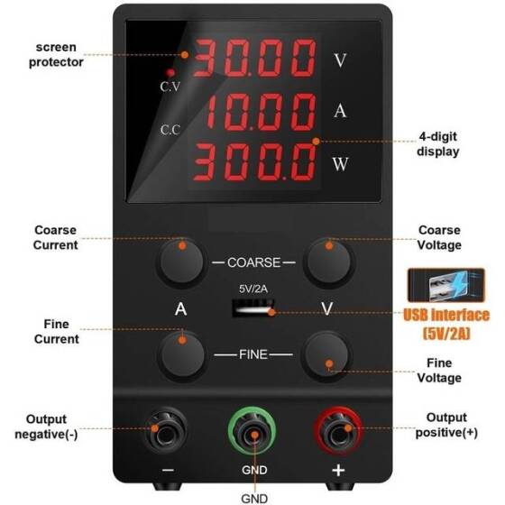 Siyah SPS305 30V 5A Dikey Dijital Ekranlı DC Ayarlı Güç Kaynağı 110V US Fişli - 3