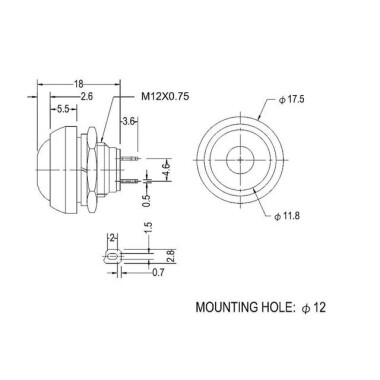 Siyah Su Geçirmez PBS-33B 12mm 2 Pin Kendinden Sıfırlamalı Mini Yuvarlak Buton - 2