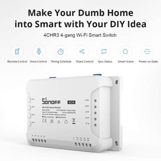 Sonoff 4CH R3 4 Kanal Akıllı Anahtar Desteği Google/Akıllı Ev Otomasyonu 10A - Sonoff 4CH R3'e yükseltildi - 4