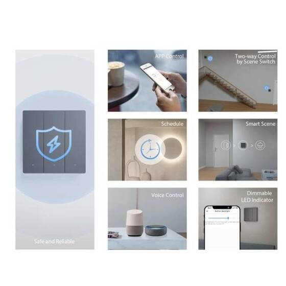 Sonoff M5-2C-80 Wifi Akıllı Duvar Anahtarı 80 Tip 2 Gang AB Standardı - 4