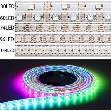 Su Geçirmez 5V WS2812B RGB5050 Beyaz Esnek 1M SMD LED Şerit 74 LED/Metre IP30 - 3