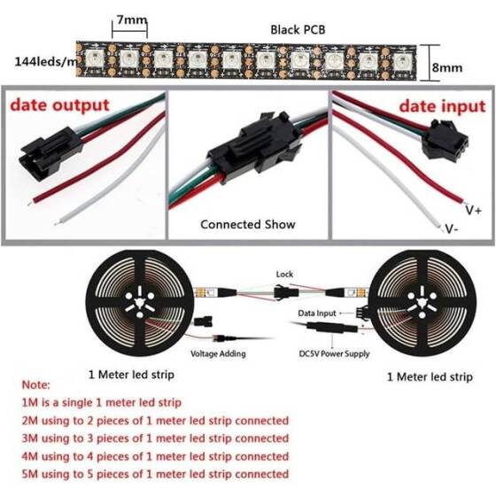 Su Geçirmez 5V WS2812B RGB5050 Beyaz Esnek 1M SMD LED Şerit 96 LED/Metre IP30 - 2