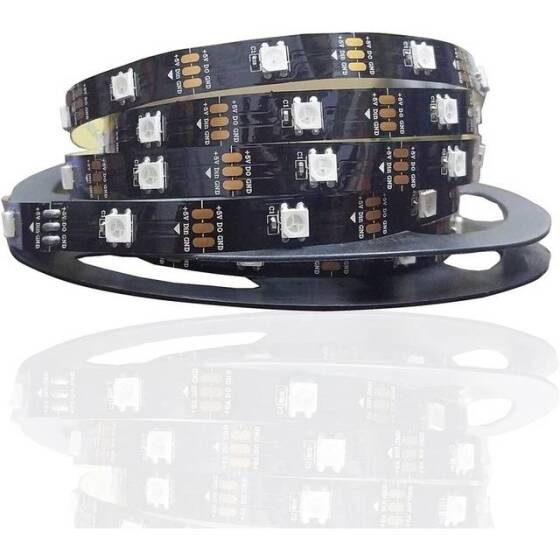 Su Geçirmez 5V WS2812B RGB5050 Siyah SMD LED Şerit 30 LED/Metre Esnek 5 Metrelik Makara IP30 - 1