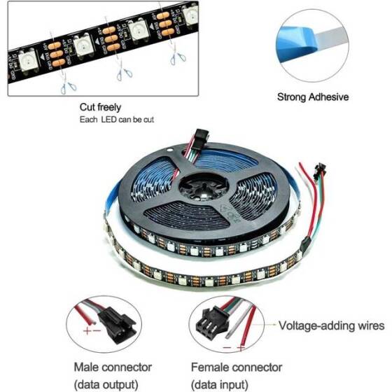 Su Geçirmez 5V WS2813B RGB5050 Siyah SMD LED Şerit 30 LED/Metre Esnek 5 Metrelik Makara IP30 - 3