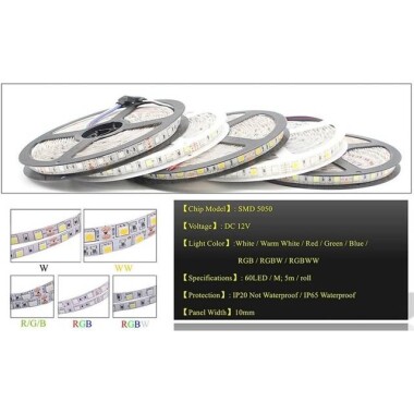 Su Geçirmez Buz Mavisi 5050 12V SMD LED Şerit 60 LED/Metre Esnek 5 Metrelik Makara - 5
