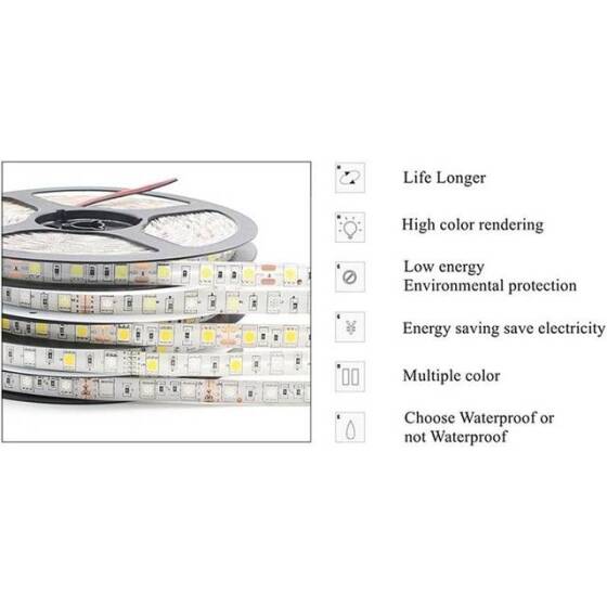 Su Geçirmez Doğal Beyaz 3014 12V SMD LED Şerit 90 LED/Metre Esnek 5 Metrelik Makara - 4